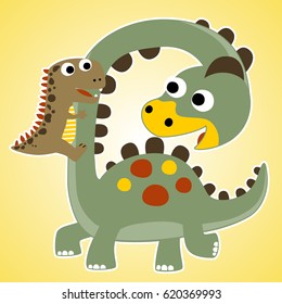 two funny dinosaurs, vector cartoon illustration