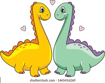 Two funny enamored dinos. Vector