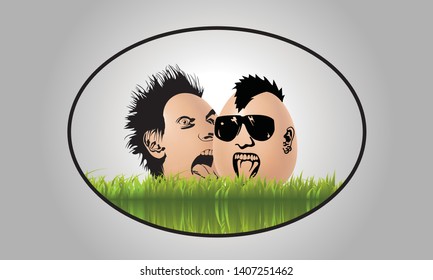 two funny faces in a circle