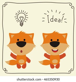 Two funny fox with lamp of idea and text.