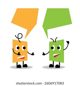 Two Funny Geometric Figures Rectangles Discussing Business. Cartoon characters interacting topic vector art