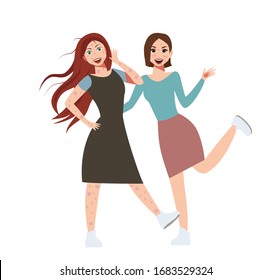 Two funny girlfriends with problem skin: acne, psoriasis and eczema.