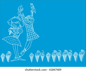 two funny girls lines (hand drawn vector)