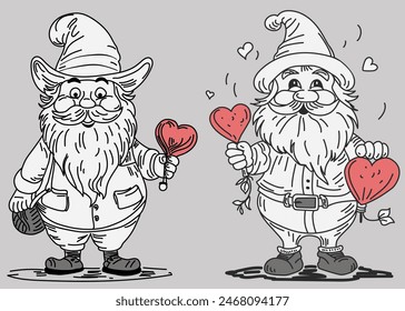 Two funny gnomes with hearts