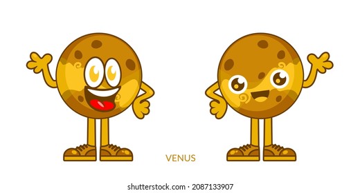 Two Funny Happy Smiling Venus Planet Cartoon Characters