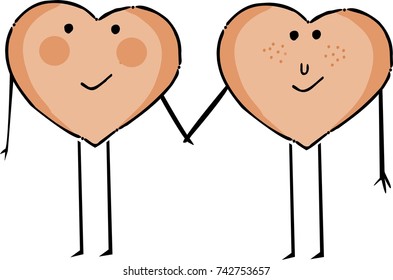 Two funny hearts in love, vector illustration