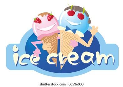 two funny ice cream male and female, the vector