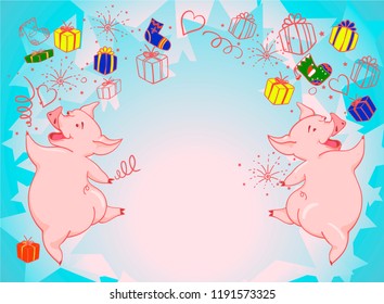 Two funny little pigs. Vector illustration.