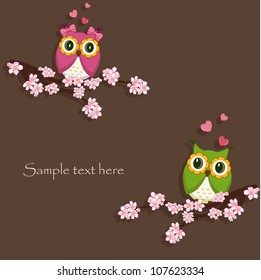 Two funny, love the owl sitting on a flowering branch