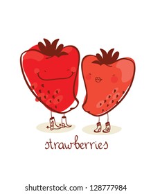 Two funny love strawberries