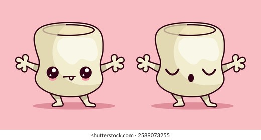 Two funny marshmallows in kawaii style.Vector illustration