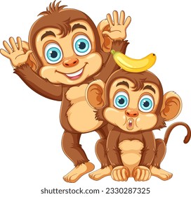 Two Funny Monkeys Cartoon Characters illustration