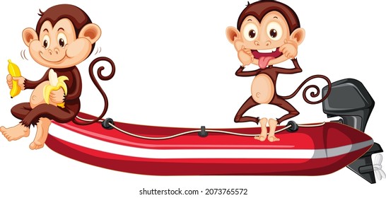 Two funny monkeys on the boat illustration