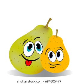 Two funny pears, cartoon on a white background.vector