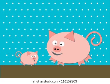 Two funny pigs on turquoise background