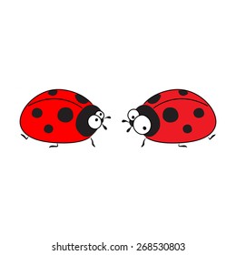 Two funny red ladybugs with big eyes.