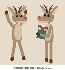 two funny reindeer exchange New Year's gifts