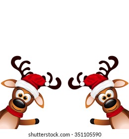 Two funny reindeer on a white background.