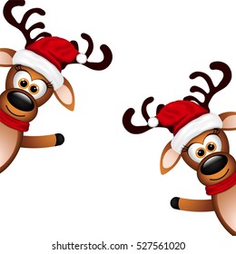 Two funny reindeer on a white background.