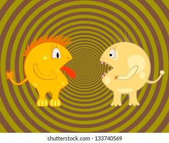 Two funny round monster tease