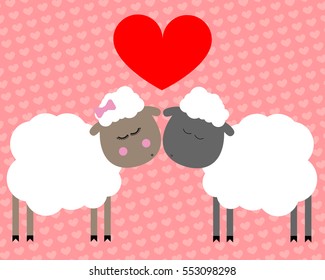 Two funny sheep kiss 