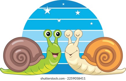 Two funny smiling snails. Vector