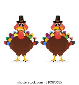 Two funny smiling turkey on Thanksgiving Day