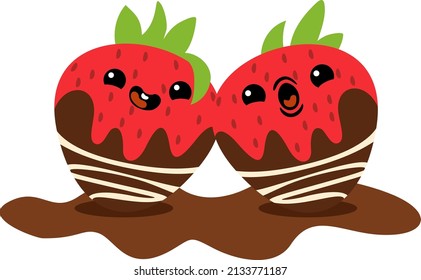 Two funny strawberries with chocolate
