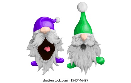 Two funny vector and bearded gnomes. One shouts the other strict is worth scared