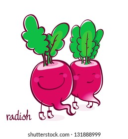 Two funny vector radish smiling