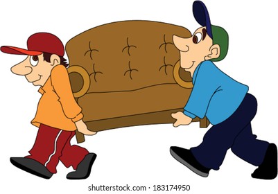 Two Furniture Movers Moving a Sofa