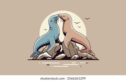 Two Galapagos sea lions in love.