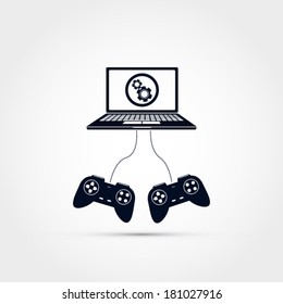 Two game controllers connecting to a laptop -icon