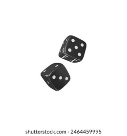 Dos dados de juego que caen icono de Vector 3D realista. Cubos negros con puntos blancos representan la ilustración aislada. Diseño de volumen de juegos de azar, casino y apuestas, dados y póquer, juegos de mesa o de mesa