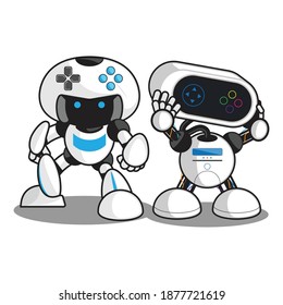 Dos robots de mascota de juegos listos para actuar. Adecuado para eventos de juegos, logotipo para clubes de e-sport, elementos de juego para el desarrollo de juegos, logotipo tecnológico, ciencia, etc.