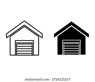 Dos garajes con puertas cerradas uno negro y uno blanco