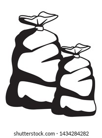 two garbage bag icon cartoon in black and white vector illustration graphic design