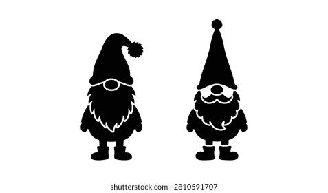 Two garden gnomes depicted as a black silhouette against a white background silhouette gnome lawn