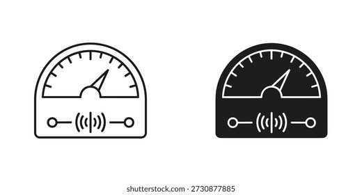 Two gauge dials with sound wave symbols in white and black versions speedometer sound waves