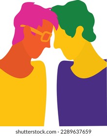 two gay couple men touching forehead lgbt lgbtq males boys hug intimate hug homosexual adult pride flat illustration vector