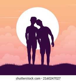 two gay guys or friends silhouette LGBT flag pride