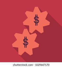 Two gear with dollar into, sign simple icon on background with shadow