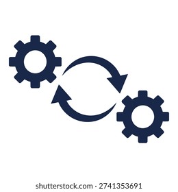Two gear icons with circular arrows indicating exchange or synchronization process icon
