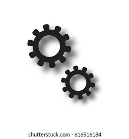 Two gear wheels icons with shadows on white. Vector image