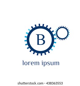 Two gear wheels and letter B vector logo template (sign, symbol, emblem, ornament)