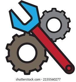 Two gear with a wrench - Maintenance Concept - Repair illustration , mechanical vector , icon 