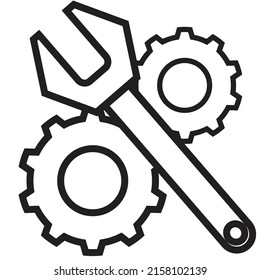 Two gear with a wrench - Maintenance Concept - Repair illustration , mechanical vector , icon 