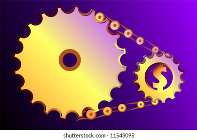 two gears connected by chain	