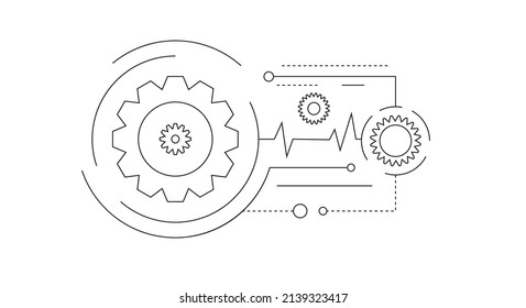 Two Gears Connected Technology Background Line Art