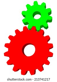 Two gears of different sizes and colors